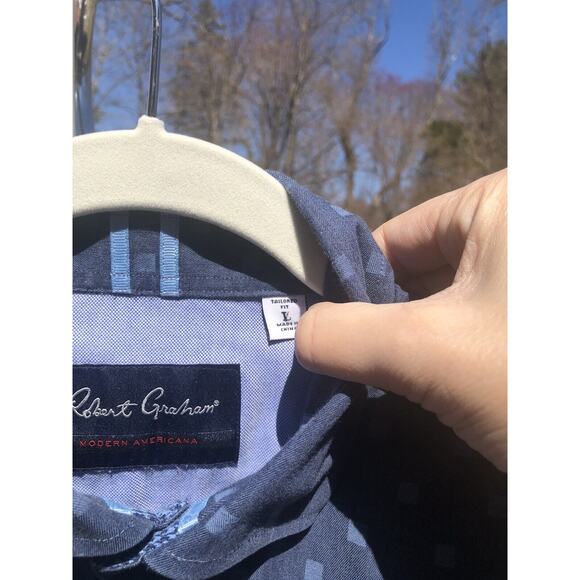 Robert Graham Men's Dress Shirt Blue Geometric Modern American Size Large - Picture 4 of 12